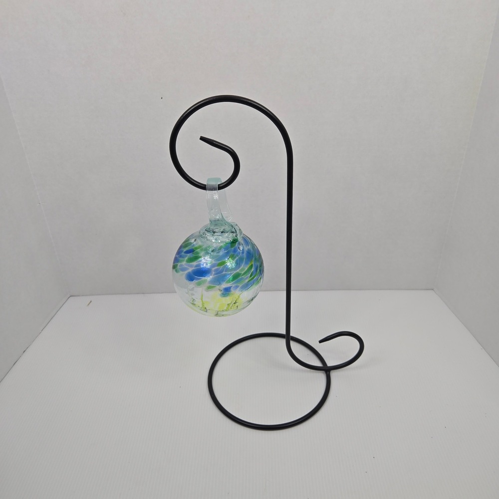 Unbranded Glass Orb Ornament Swirl Art Glass Blue Green Yellow Home Decor OS